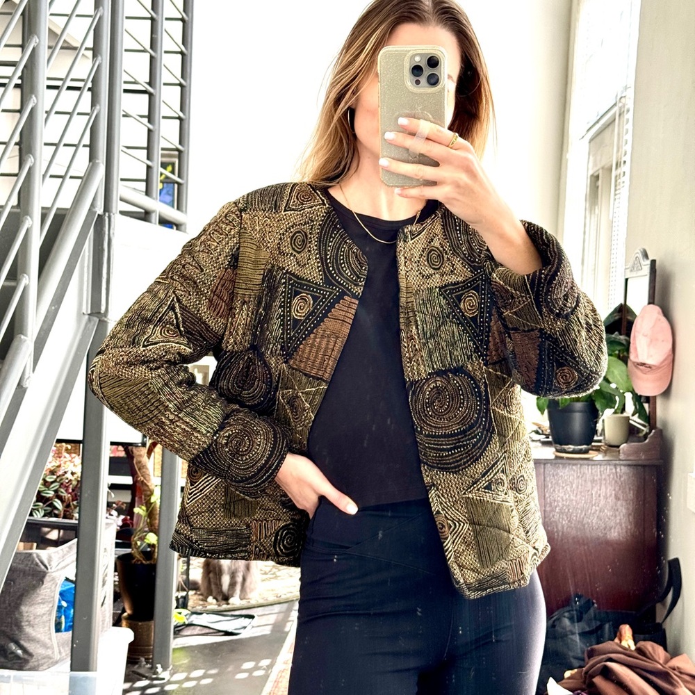 Vintage Geometric Patterned Quilted Jacket